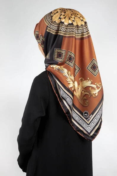 Twill Barok Desenli Taba Renkli 90x90 Eşarp (İpek İçermez) Kenar Dikiş Şekli El Dikişli ürün görseli 1