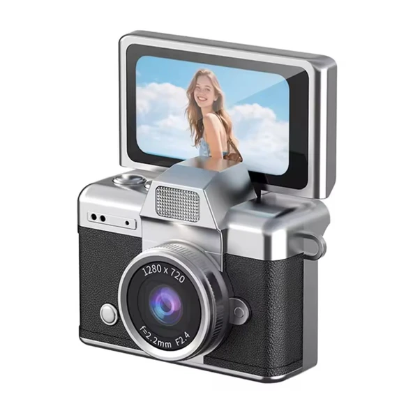 Yeco 48 MP Mini Dijital Kamera, Dönen Ekranlı Selfie Vlog Kamera, 1080P Video, Flaşlı, Type-C Şarj, SD Kart Destekli, Anahtarlık Tasarım – Siyah ürün görseli 1