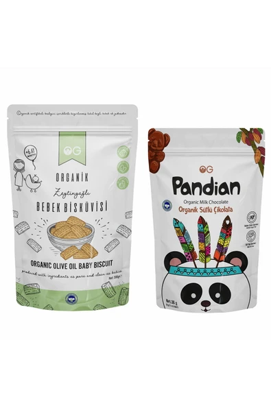 OG natural Organik Pandian Çocuk Çikolatası Ve Organik Bebek Bisküvisi Seti ürün görseli 1
