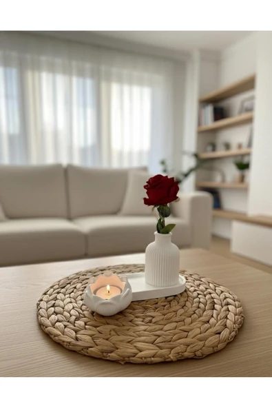 MODESTA HOME Modern Tepsili Dekoratif Vazo ve Mumluk Seti – Masa Üstü Ev Dekoru ürün görseli 1