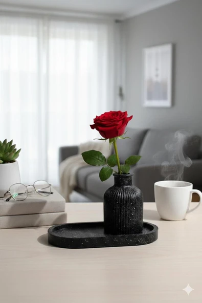 MODESTA HOME Tek’li Dekoratif Seramik Vazo Seti Siyah – Çizgili Mini Vazo Masa Üstü Ev Aksesuarı ürün görseli 1