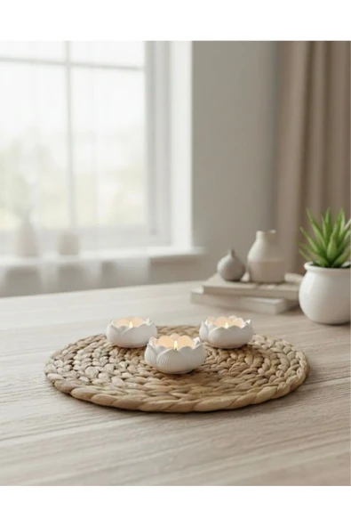 MODESTA HOME El Yapımı Taş Tozu Lotus Mumluk Seti 3’lü – Dekoratif Minimal Bohem Ev Dekoru ürün görseli 1