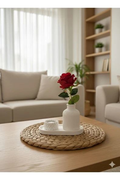 MODESTA HOME Modern Tepsili Dekoratif Vazo ve Mumluk Seti – Masa Üstü Ev Dekoru Set ürün görseli 1