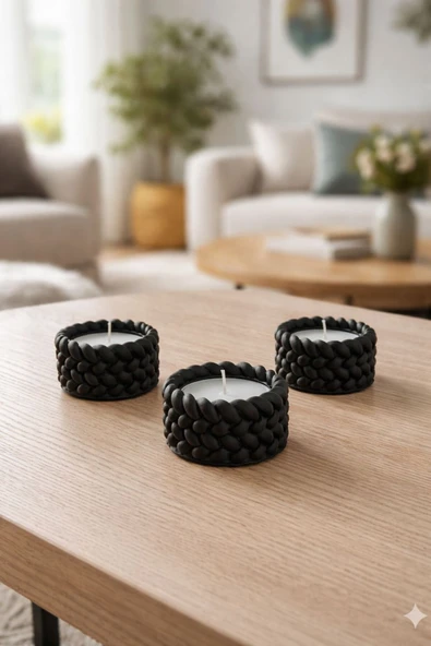 MODESTA HOME Modern 3’lü Örgülü Tealight Mumluk Seti – Masa ve Sehpa Üstü Dekor ürün görseli 1