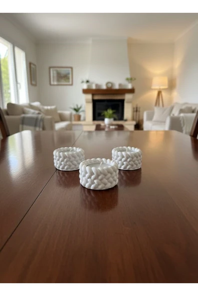 MODESTA HOME Modern 3’lü Örgülü Tealight Mumluk Seti – Masa ve Sehpa Üstü Dekor ürün görseli 1