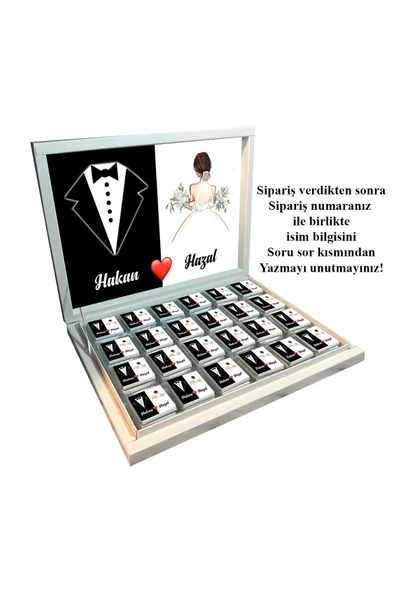 Kişiye Özel Damat Bohçası Çikolatası Gelin Bohçası Çikolatası Söz Nişan Nikah Çikolatası (72 Adet) ürün görseli 1