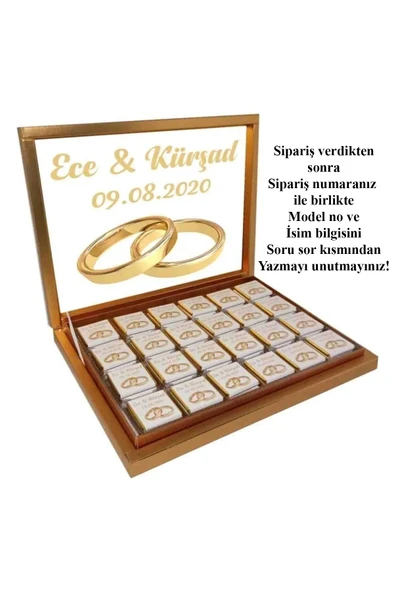Kişiye Özel Isimli Söz Nişan Nikah Çikolatası (72 Adet Madlen Çikolata) Altın Kutu ürün görseli 1