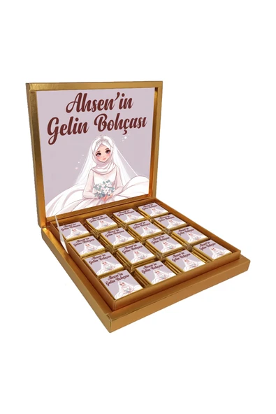 Kişiye Özel İsimli Tesettürlü Gelin Bohçası Çikolatası - 32 Adet Madlen Çikolata ürün görseli 1