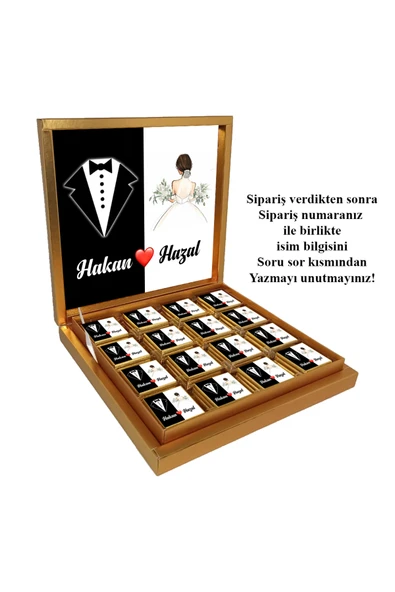 Kişiye Özel Damat Bohçası Çikolatası Gelin Bohçası Çikolatası Söz Nişan Nikah Çikolatası (32 Adet) ürün görseli 1