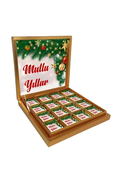 Kişiye Özel Yeni Yıl Çikolatası - Mutlu Yıllar - Yeni Yıl Hediyesi - 48 Adet Madlen Çikolata ürün görseli 1