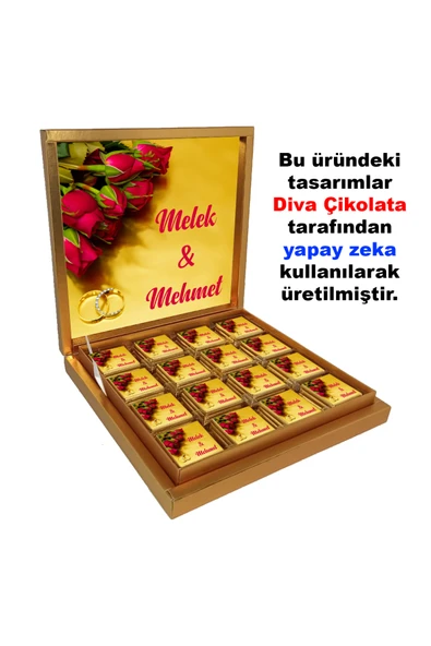Kişiye Özel İsimli Söz Nişan Nikah Çikolatası - 32 Adet Madlen Çikolata ürün görseli 1