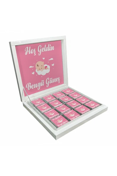 Kişiye Özel İsimli Kız Bebek Çikolatası Sunum Kutulu Bebek Çikolatası (48 Adet Madlen Çİkolata) ürün görseli 1