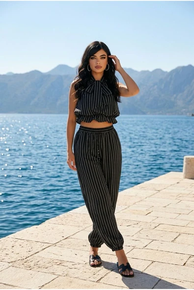 Balon fit pantolon ve Bağlama Detaylı Bluz Alt Üst Takım ürün görseli 1