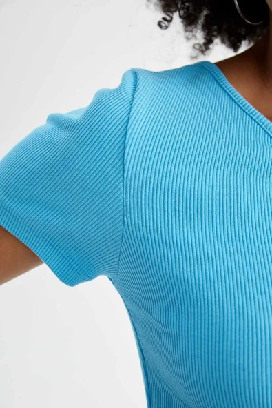 Defacto Slim Fit Basic Tek Omuzlu Tişört Y7469AZ22SM - Resim 6