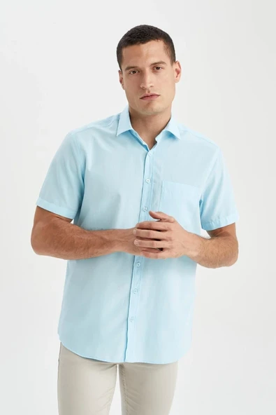 Defacto Regular Fit Polo Yaka Kısa Kollu Pamuklu Gömlek X2372AZ22SM ürün görseli 1