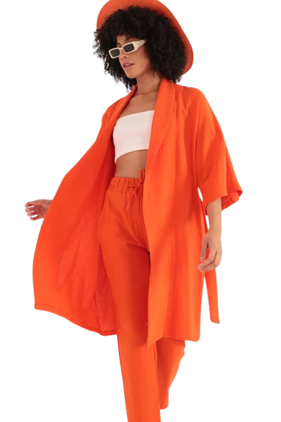 Rahat Kesim Kimono Üst - TURUNCU - Resim 3