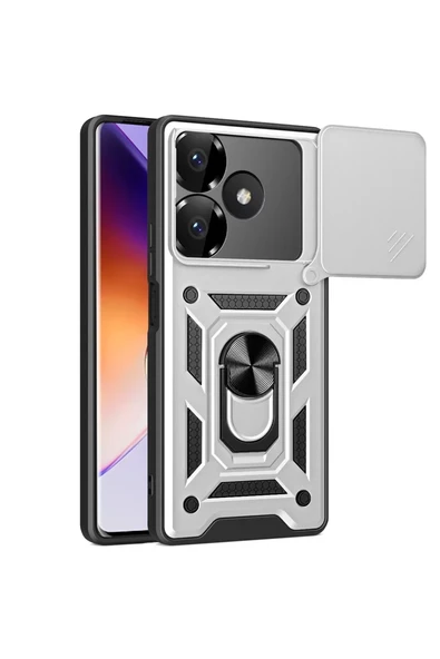 Newface Xiaomi Redmi 13 4G Kılıf Pars Lens Yüzüklü Silikon - Gümüş ürün görseli 1