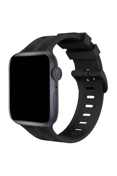 Newface Apple Watch 38mm KR408 Çizgili Silikon Kordon - Siyah ürün görseli 1