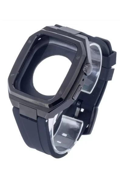 Newface Apple Watch 44mm KR402 Metal Kasa Silikon Kordon - Siyah ürün görseli 1