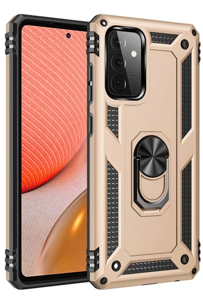 Newface Samsung Galaxy A72 Kılıf Sofya Yüzüklü Silikon Kapak - Gold ürün görseli 1