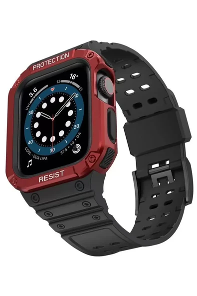 Newface Apple Watch 42mm KR401 Silikon Kordon - Siyah-Kırmızı ürün görseli 1