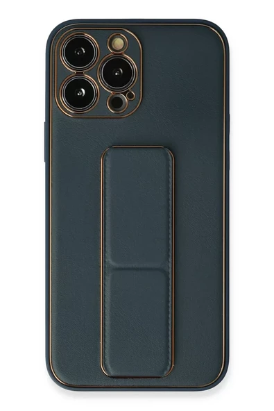 Newface Apple iPhone 13 Pro Kılıf Coco Deri Standlı Kapak - Mavi ürün görseli 1