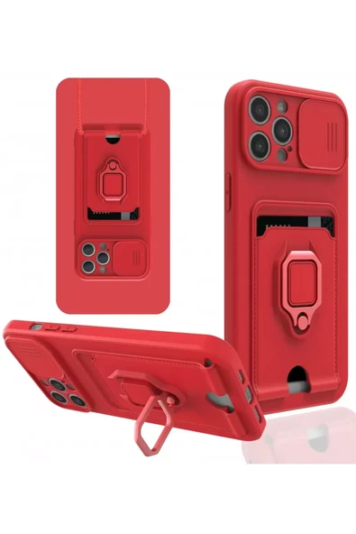 Newface Apple iPhone 12 Pro Max Kılıf Zuma Kartvizitli Yüzüklü Silikon - Kırmızı ürün görseli 1