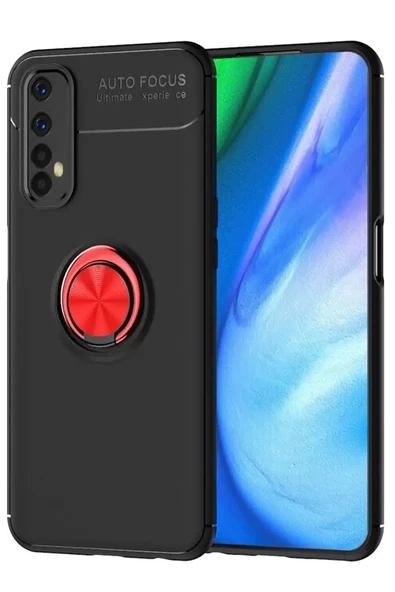 Newface Realme 7 Kılıf Range Yüzüklü Silikon - Siyah-Kırmızı ürün görseli 1