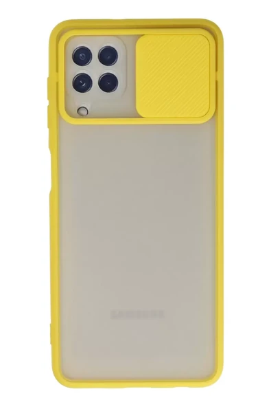 Newface Samsung Galaxy A22 Kılıf Palm Buzlu Kamera Sürgülü Silikon - Sarı ürün görseli 1
