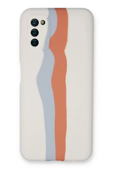 Newface Samsung Galaxy A03S Kılıf Ebruli Lansman Silikon - Beyaz-Turuncu ürün görseli 1