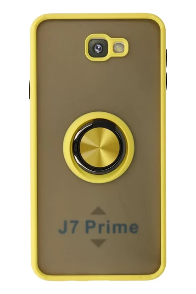 Newface Samsung Galaxy J7 Prime Kılıf Montreal Yüzüklü Silikon Kapak - Sarı ürün görseli 1
