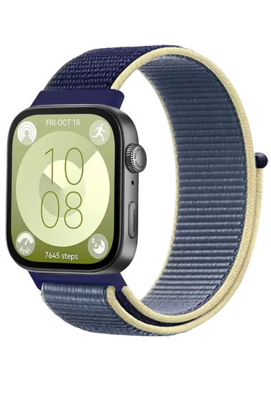 Newface Huawei Fit 4 Hasırlı Cırtcırtlı Kordon - Sarı-Lacivert ürün görseli 1