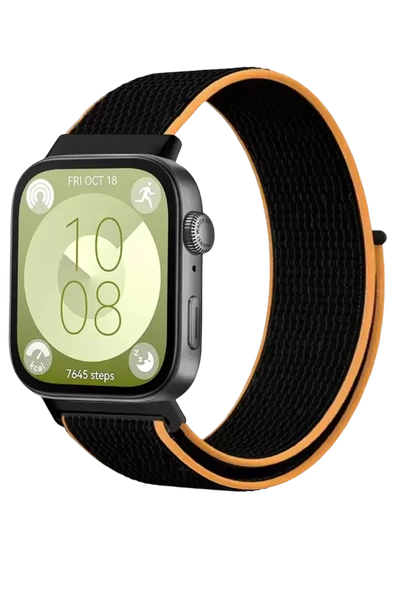 Newface Huawei Fit 4 Hasırlı Cırtcırtlı Kordon - Siyah-Turuncu ürün görseli 1