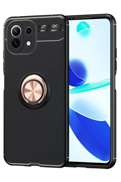 Newface Xiaomi Mİ 11 Lite Kılıf Range Yüzüklü Silikon - Siyah-Gold ürün görseli 1