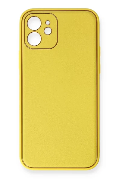 Newface Apple iPhone 12 Kılıf Coco Deri Silikon Kapak - Sarı ürün görseli 1
