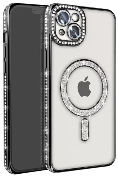 Newface Apple iPhone 15 Kılıf Joke Simli Magneticsafe Kılıf - Siyah ürün görseli 1