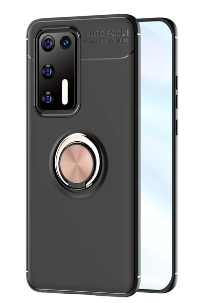 Newface Huawei P40 Kılıf Range Yüzüklü Silikon - Siyah-Gold ürün görseli 1