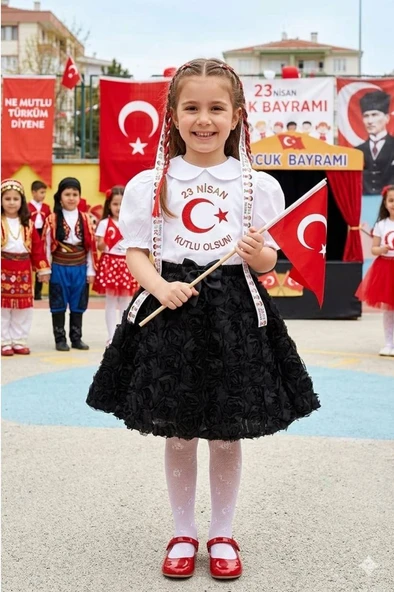 Kız Çocuk güllü Papyon Beli Lastikli  Etek 6/13 Yaş ürün görseli 1