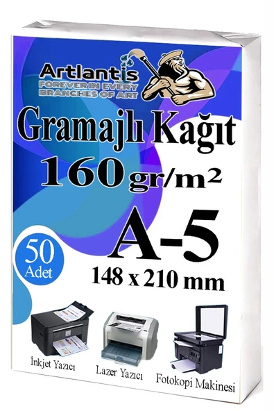 A5 Gramajlı Fotokopi Kağıdı 50 Adet 160 gr Sertifika Kağıdı Kalın Kağıt Baskı Tüm Yazıcılara Uyumlu 14.8x21cm Ofis Büro ürün görseli 1