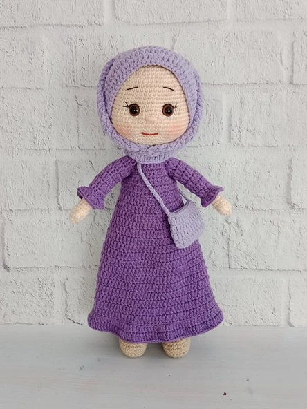 Mor Elbiseli Ravza Bebek Amigurumi Organik Oyuncak ürün görseli 1
