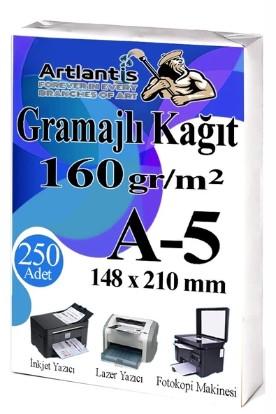 A5 Gramajlı Fotokopi Kağıdı 250 Adet 160 gr Sertifika Kağıdı Kalın Kağıt Baskı Tüm Yazıcılara Uyumlu 14.8x21cm Ofis Büro ürün görseli 1