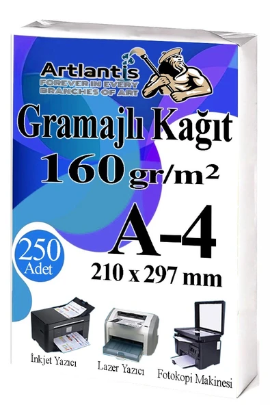 A4 Gramajlı Fotokopi Kağıdı 250 Adet 160 gr Sertifika Kağıdı Kalın Kağıt Baskı Tüm Yazıcılara Uyumlu 21x29.7cm Ofis Büro ürün görseli 1