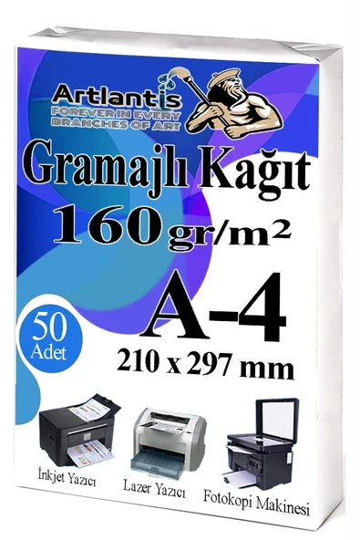 A4 Gramajlı Fotokopi Kağıdı 50 Adet 160 gr Sertifika Kağıdı Kalın Kağıt Baskı Tüm Yazıcılara Uyumlu 21x29.7cm Ofis Büro ürün görseli 1