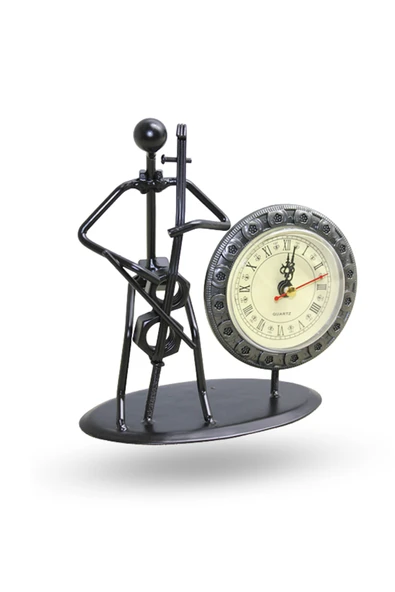 Büro Ev Ofis Hediyesi için 18x14CM Metal Kemancılı Masa Saati ürün görseli 1