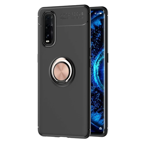 Newface Oppo Find X2 Kılıf Range Yüzüklü Silikon - Siyah-Gold ürün görseli 1