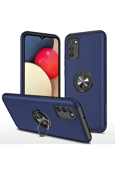 Newface Samsung Galaxy A02S Kılıf Elit Yüzüklü Kapak - Lacivert ürün görseli 1