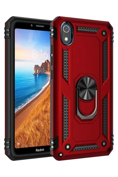 Newface Xiaomi Redmi 7A Kılıf Sofya Yüzüklü Silikon Kapak - Kırmızı ürün görseli 1
