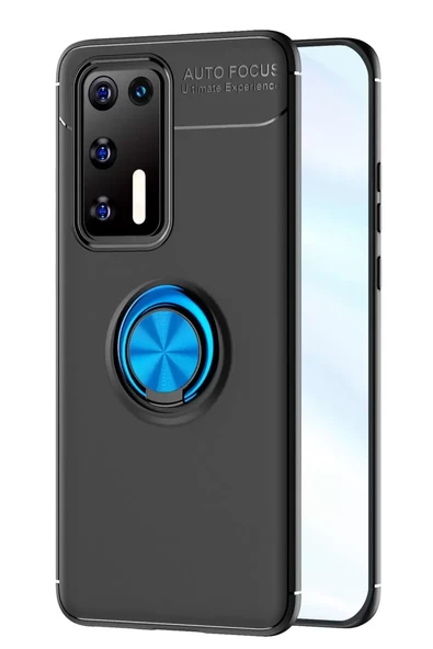 Newface Huawei P40 Kılıf Range Yüzüklü Silikon - Siyah-Mavi ürün görseli 1