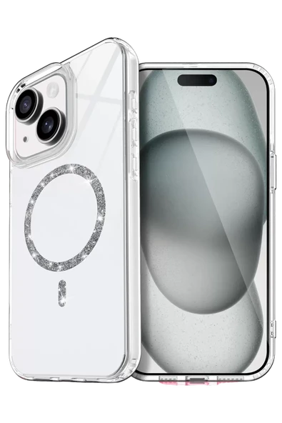 Newface Apple iPhone 15 Plus Live Diamond Magsafe Kapak - Şeffaf ürün görseli 1