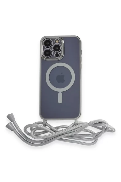 Newface Apple iPhone 14 Pro Kılıf Divo Lazer Askılı Magsafe Kapak - Gümüş ürün görseli 1